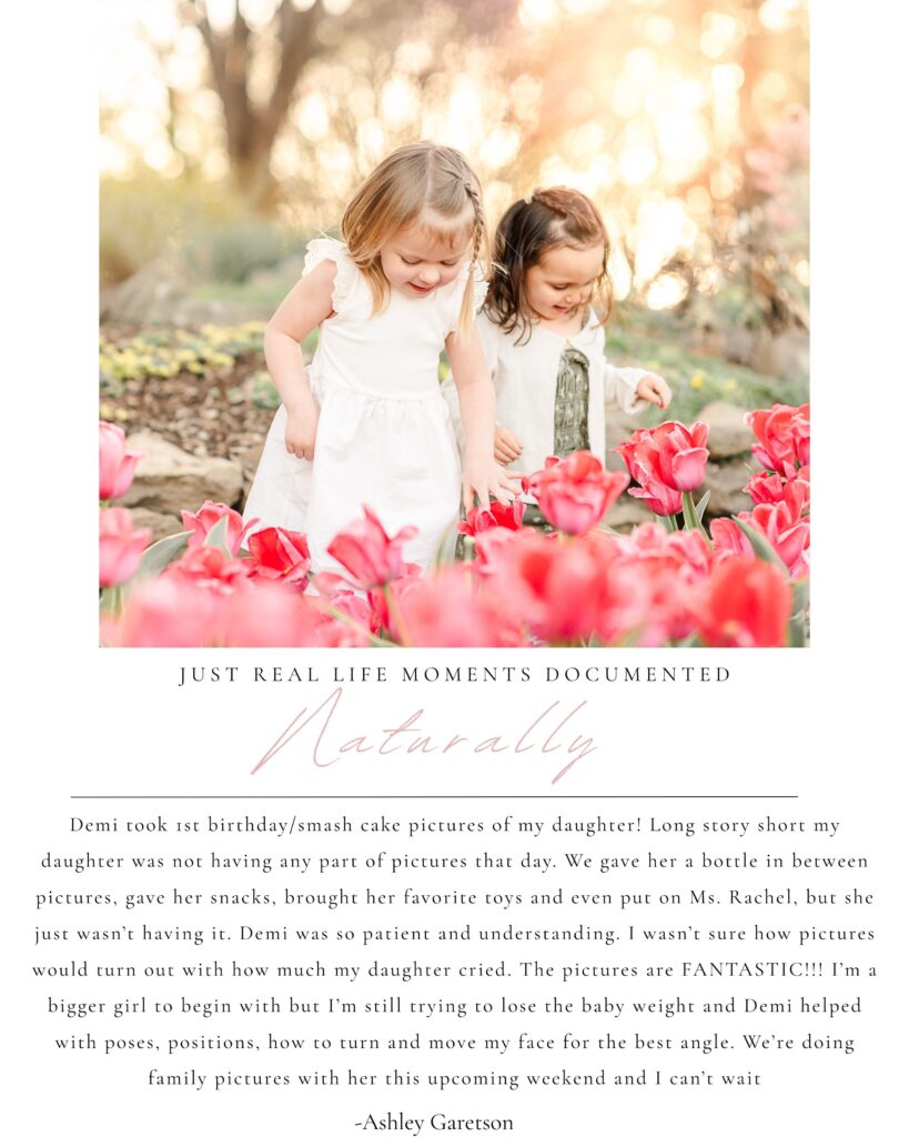 two little girls candid photo with tulips in Topeka, Kansas