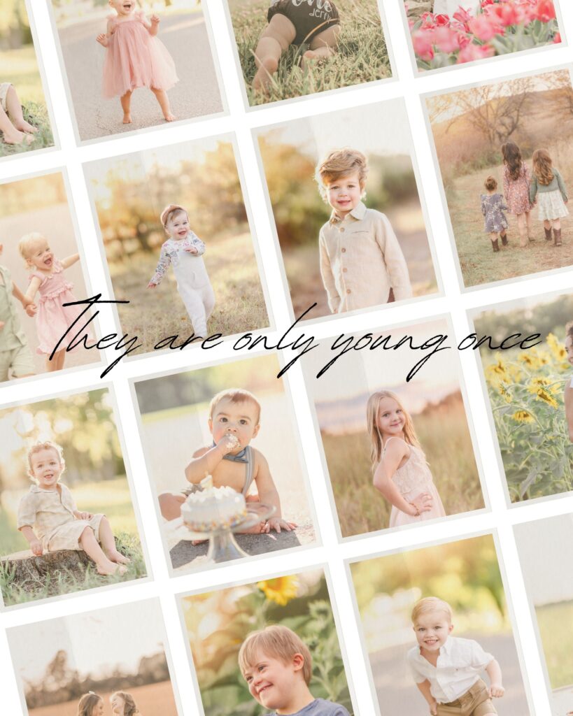 collage of photos of children in a light and bright style
