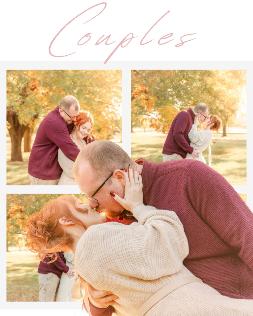 couples kissing during their photoshoot in Manhattan, Kansas