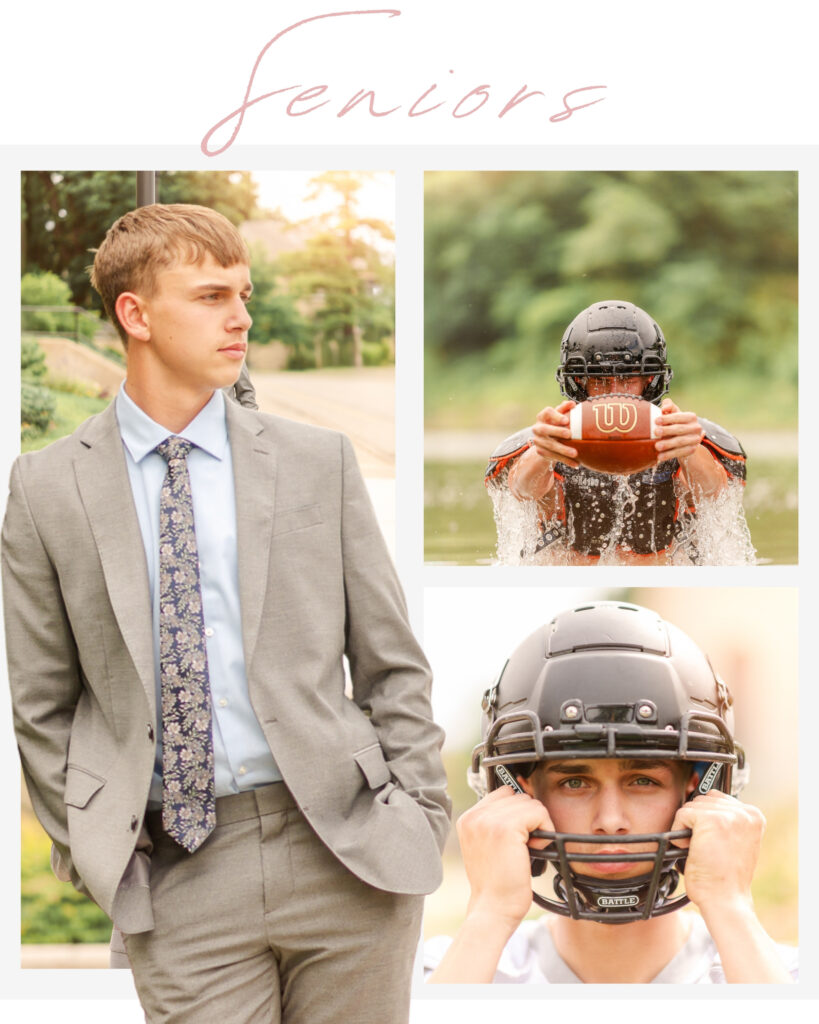 High school senior photoshoot with football in lake at Tuttle creek in Manhattan, Kansas