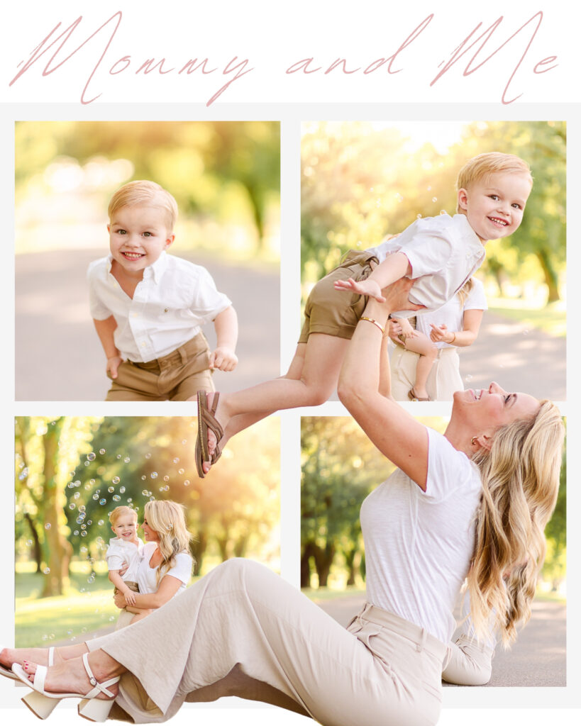 Mommy and me photoshoot with bubbles and fun smiles