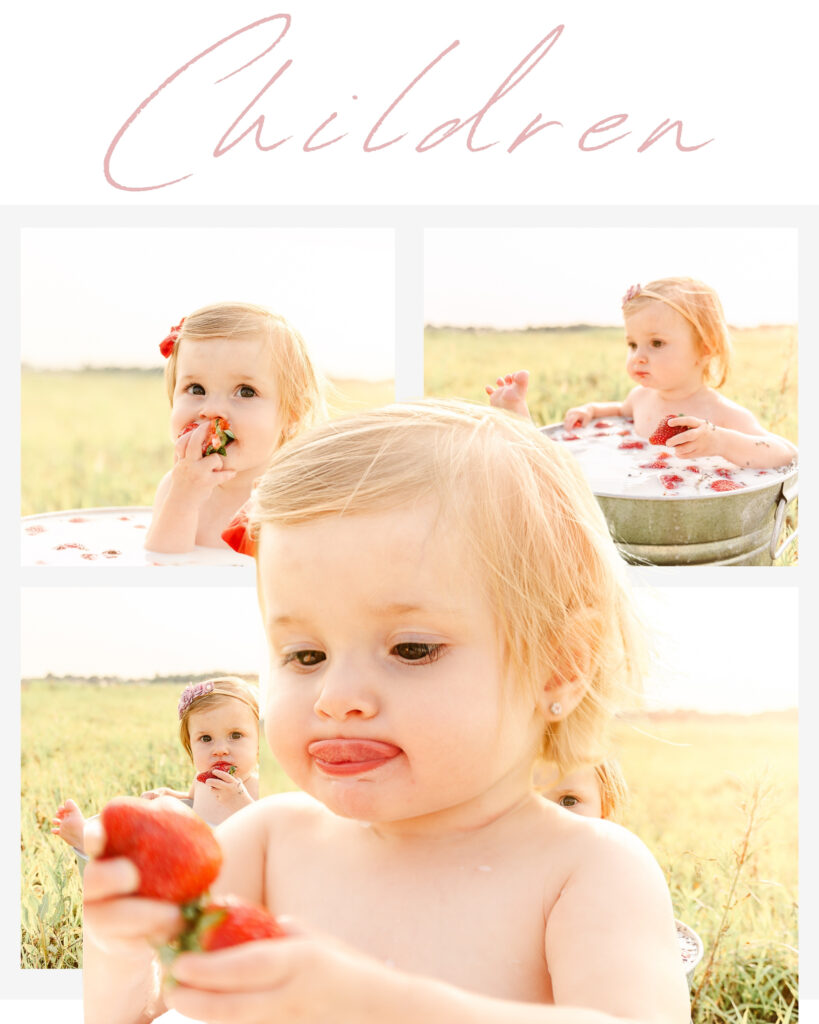 Young children photographed in Manhattan, Kansas for first birthday photoshoot